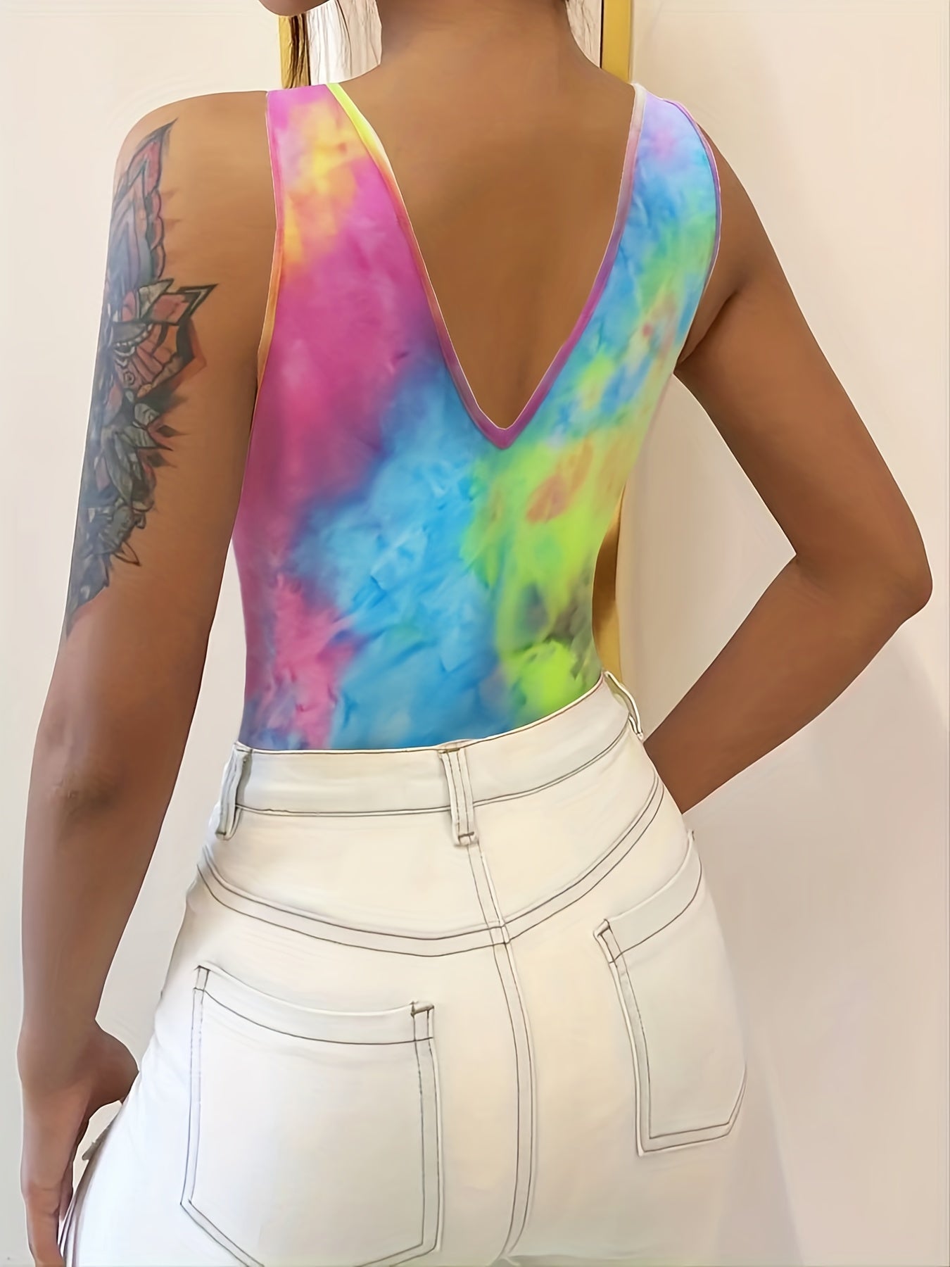 Tie Dye Print Tank Top V Neck Summer Sleeveless Women's Clothing