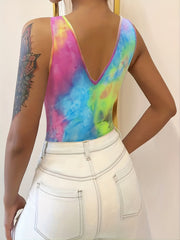Tie Dye Print Tank Top V Neck Summer Sleeveless Women's Clothing