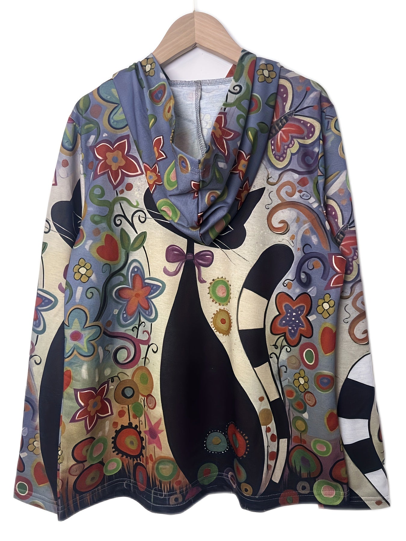 Cat Print Hoodie Long Sleeve Sweatshirt for Spring & Fall