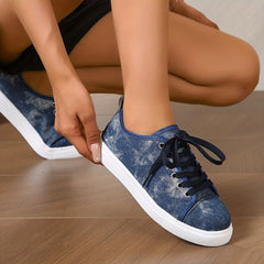 Women's Tie Dye Flat Sneakers Lace Up Low Round Toe Lightweight Comfy Shoes