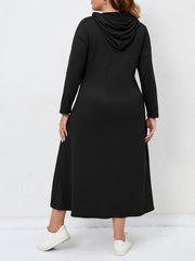 Solid Hooded Drawstring Maxi Dress