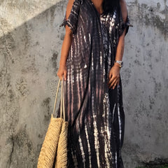 Tie Dye Cover Up Dress Loose Fit V Neck Beachwear Caftan Women's Swimwear