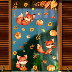 6pcs Golden Maple Leaf Pumpkin Fox Glass Window Decorations