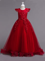Girls Floral Lace Princess Dress Sleeveless Pageant Gown