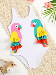 Cartoon Graphic Girls Toddler Bodycon Swimwear Bodysuit