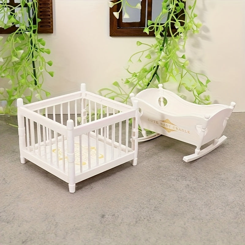 2pcs Cradle Bed and Beds Set for Dollhouses Mini Furniture Decor