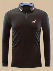 Men's Bird Print Button Up Lightweight Polo