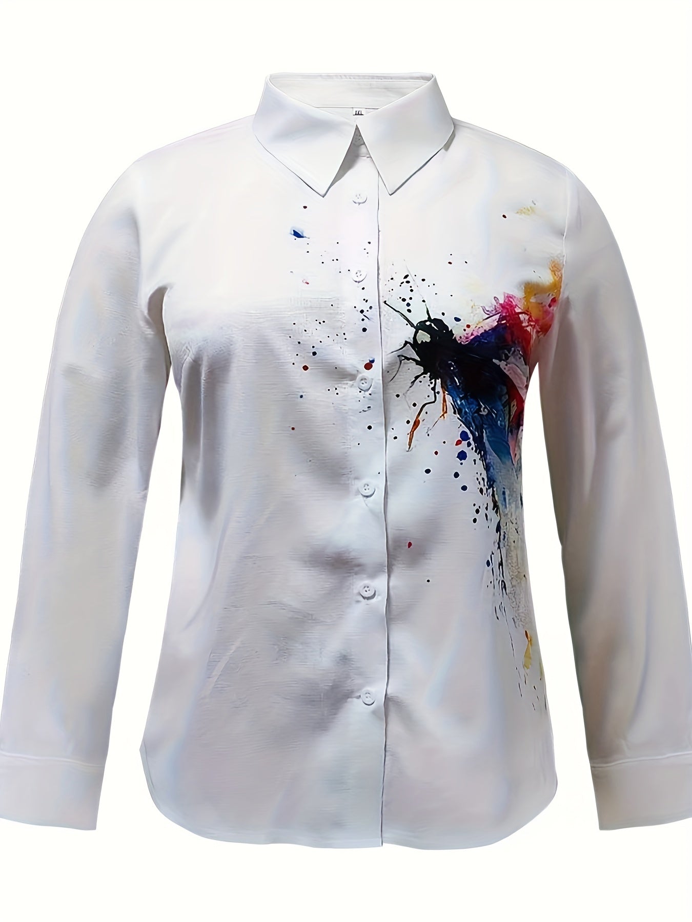 Plus Dragonfly Print Button Up Long Sleeve Blouse