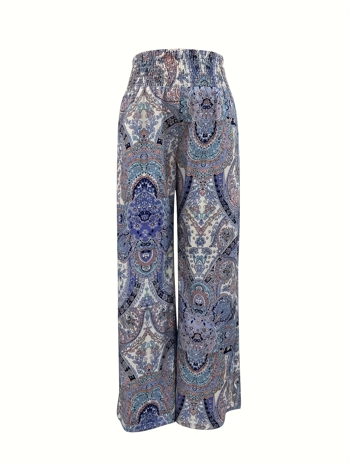 Floral Print Wide Leg Pants Casual Shirred Waist Pants