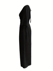 Solid V-neck Wide Leg Jumpsuit for Women