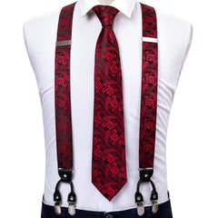 Barry Wang Mens Suspender Tie Set Y type Floral Paisley Silk Necktie Wedding