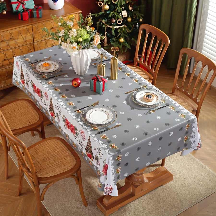 Polyester Tablecloth Merry Christmas Red Bell Snowflake Pattern Table Cover