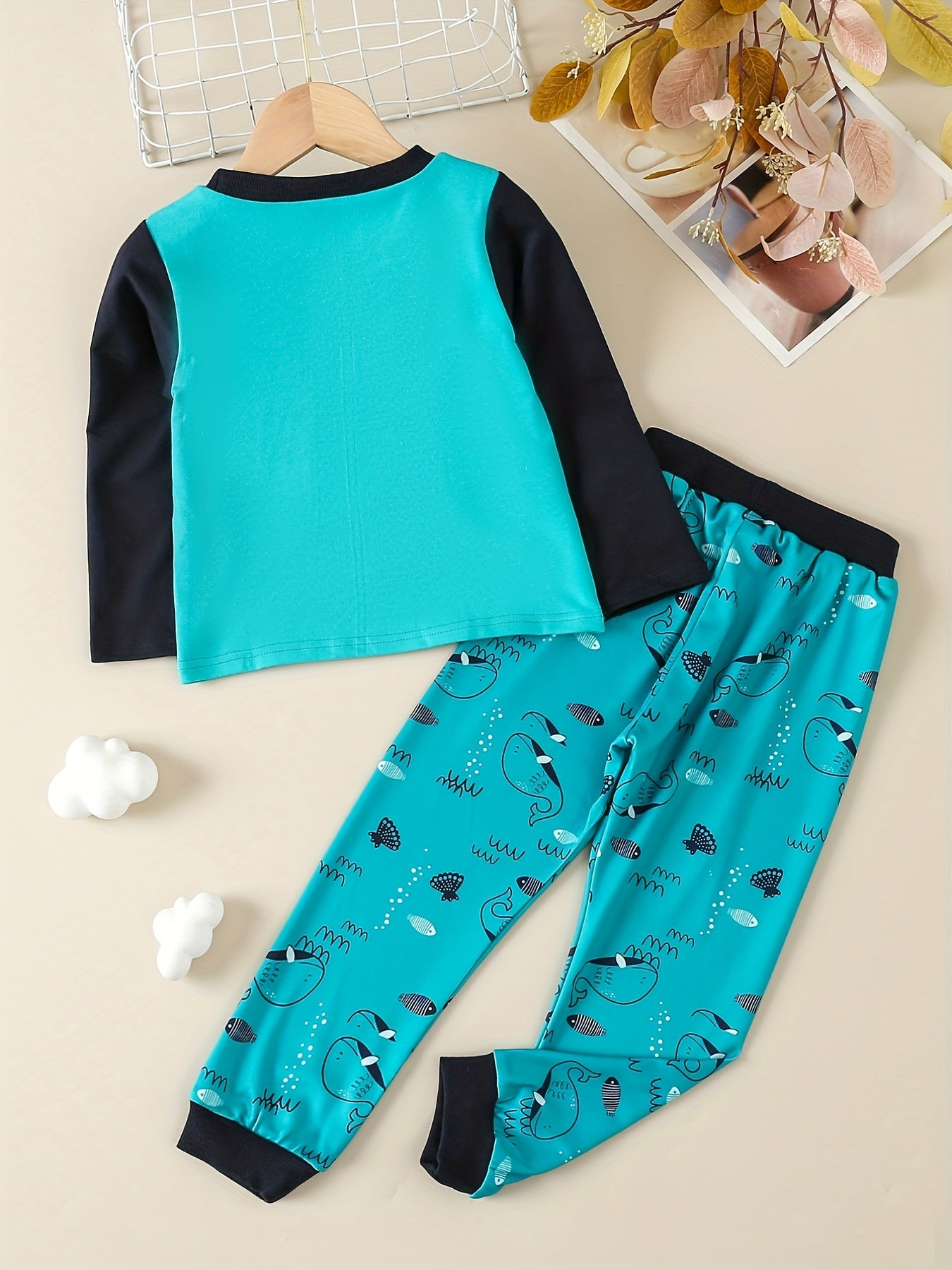 Boys' Cartoon Whales Raglan Shirt & Pants Set