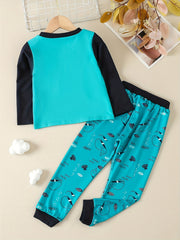 Boys' Cartoon Whales Raglan Shirt & Pants Set