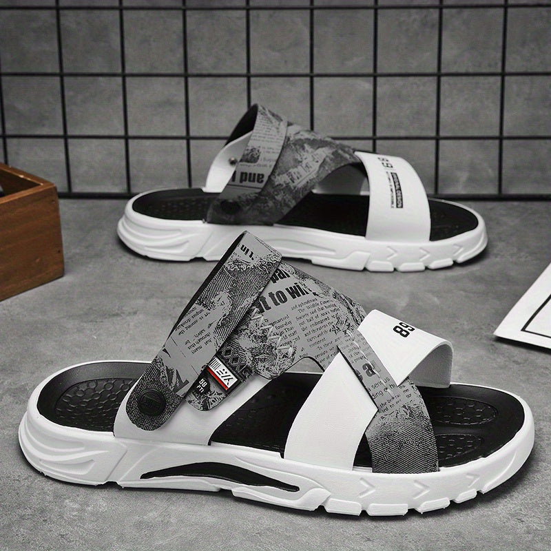 Men's Letters And Numbers Print Sandals Durable Non Slip Outdoor Sandals