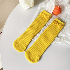 Girls Bow Knee High Socks Straight Stockings Chinese Style