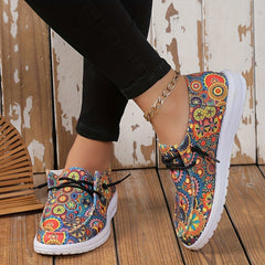 Women's Retro Flower Pattern Canvas Shoes Casual Lace Up Outdoor Shoes