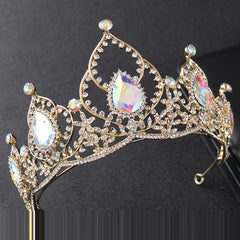 Golden Rhinestone Crown Headband Wedding Bride Hair Tiara