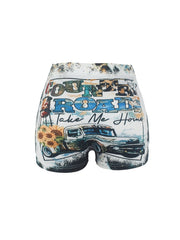 Letter & Truck Print Skinny Shorts