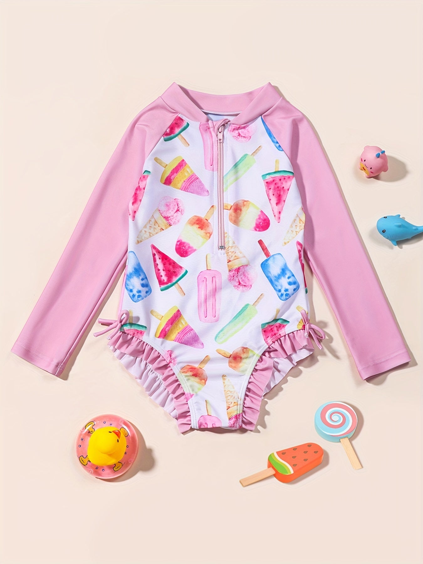 Girl's Stylish Cartoon Long Sleeve Swimsuit