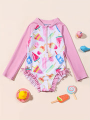 Girl's Stylish Cartoon Long Sleeve Swimsuit