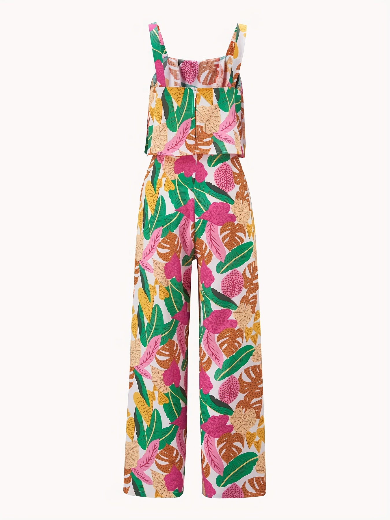 Tropical Print Wide Leg Jumpsuit Sleeveless