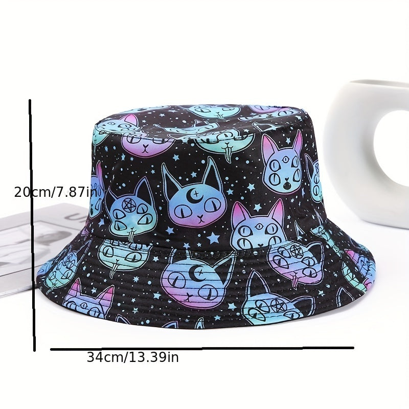Halloween Cat Print Bucket Hat Unisex Fisherman Cap