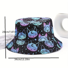 Halloween Cat Print Bucket Hat Unisex Fisherman Cap