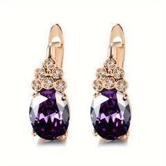 Purple Zircon Oval Earrings Full Inlay Wedding Jewelry Dangle Accessories