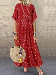 Polka Dot Dress Crew Neck Short Sleeve Casual Dress