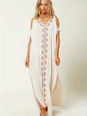 Embroidered Cold Shoulder Kaftan Dress