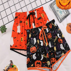2pcs Pumpkin Print Sleep Bottoms Elastic Waistband Shorts Women's Sleepwear