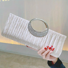 Satin Evening Bag Clutch Purse Rhinestone Decor Handbags for Party Wedding
