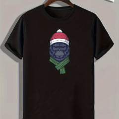 Christmas Chimpanzee Print Men's Comfy T-shirt for Outdoor Summer