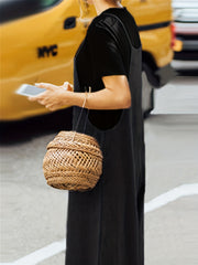 Solid Spaghetti Jumpsuit Wide Leg Jumpsuit With Pockets