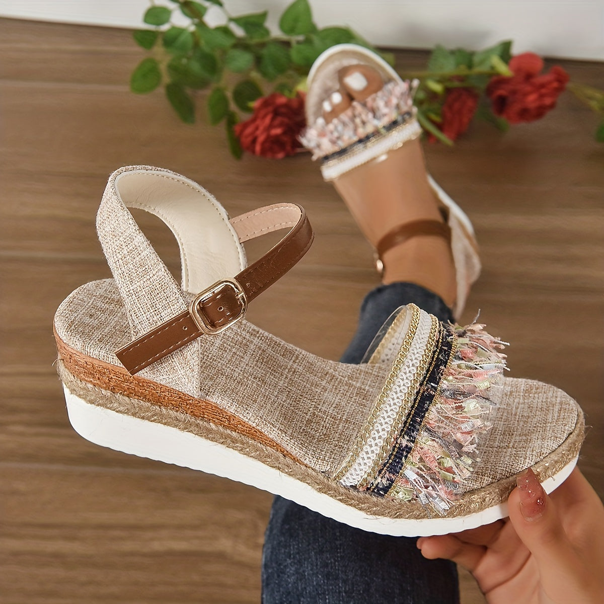 Women's Wedge Platform Sandals with Ankle Strap