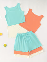 3-Piece Lounge Set Crew Neck Top & Shorts Women's Loungewear