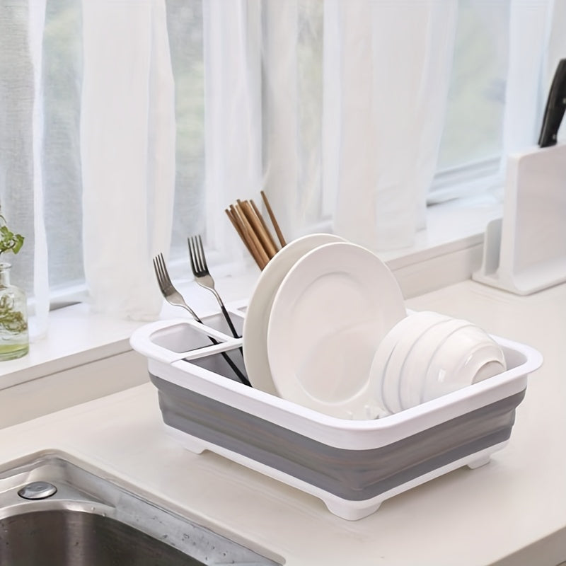 Folding Telescopic Draining Dish Rack Plastic Tableware Storage Box
