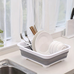 Folding Telescopic Draining Dish Rack Plastic Tableware Storage Box