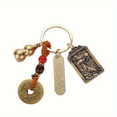 Retro Zodiac Gourd Fengshui Coin Pendant Keychain Lucky Brass Pendant