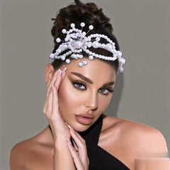 Beaded Flower Hairband for Women Resin Pearl Headpiece with Pearls