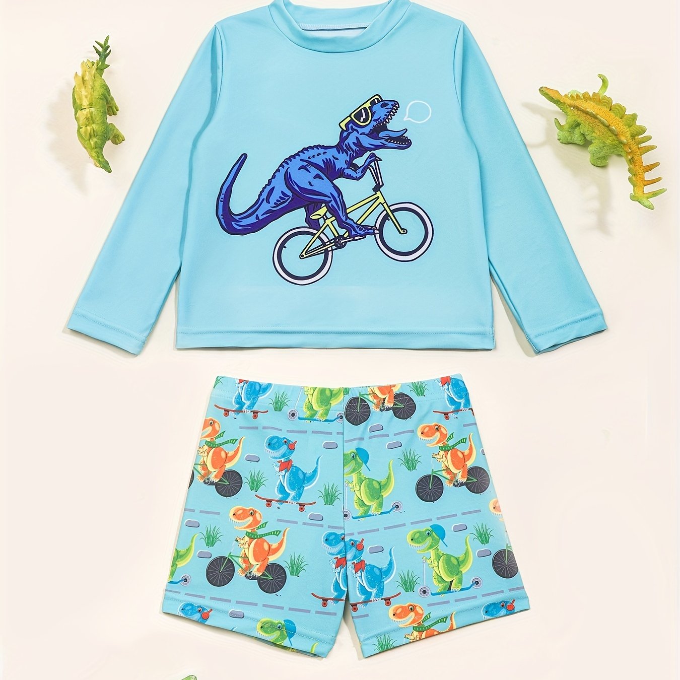 Boys Dinosaur Swimsuit Shirt & Pants Quick Dry for Surfing & Diving