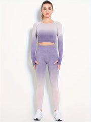 Yoga Workout Set Ombre Hollow Crop Top & Leggings Suit Women's Activewear
