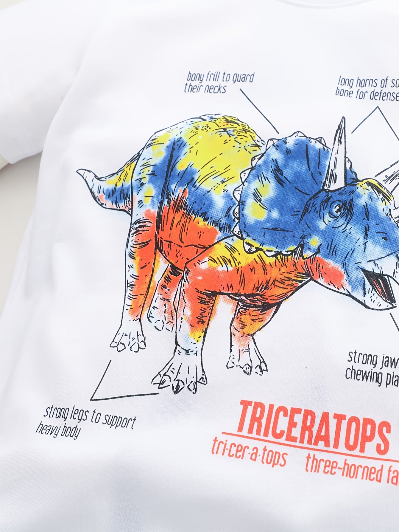 Boys Colorful Triceratops Painting Print T-shirt Kids Cotton Tee Top For Summer