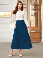 Solid High Waist Pleated Maxi Skirt Spring Fall Women's Clothing