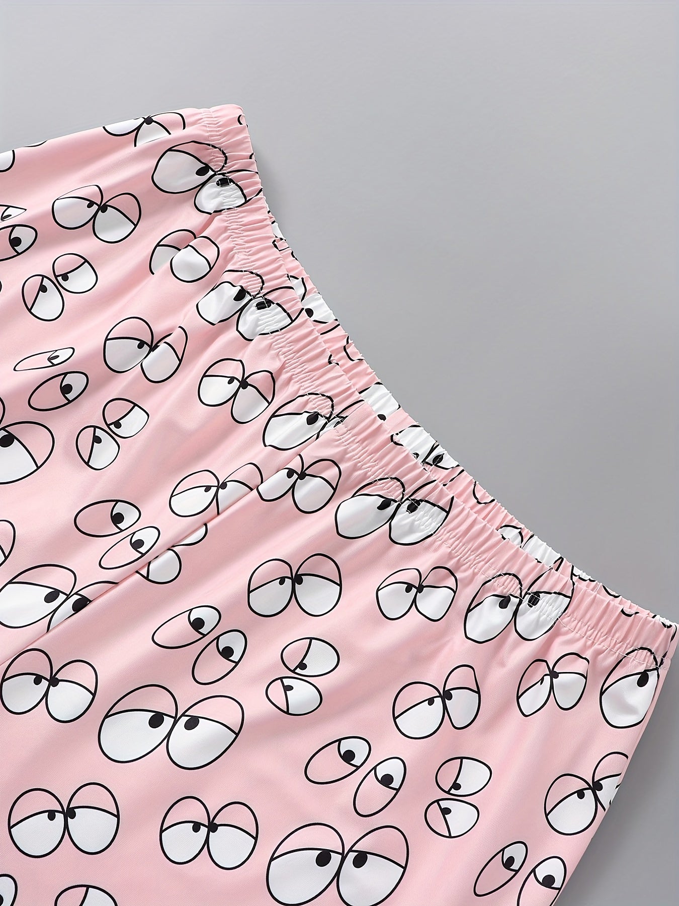 Casual Pajamas Set Women's Plus Tee & Cartoon Eye Print Pants 2pcs