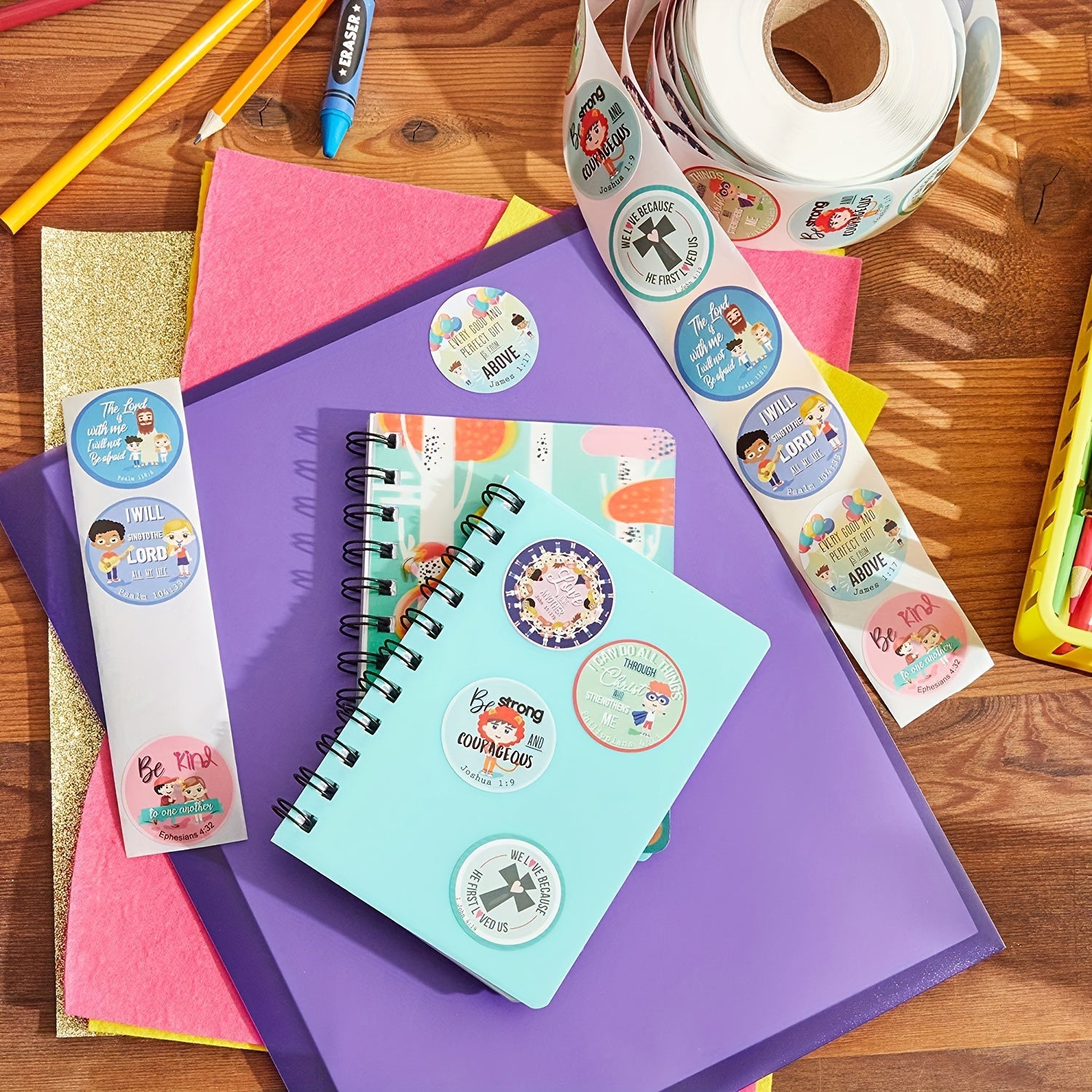 500 Cartoon Encouragement Slogan Stickers Roll Hand Cross Pattern Scripture Gift