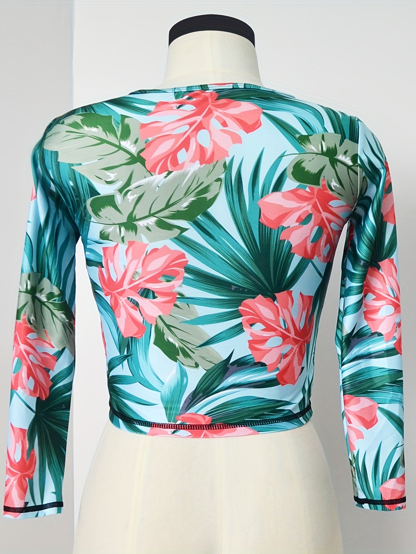 Girl's Tropical Leaf Pattern Long Sleeve T-shirt