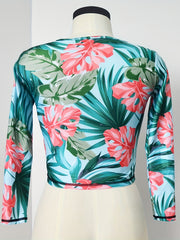 Girl's Tropical Leaf Pattern Long Sleeve T-shirt