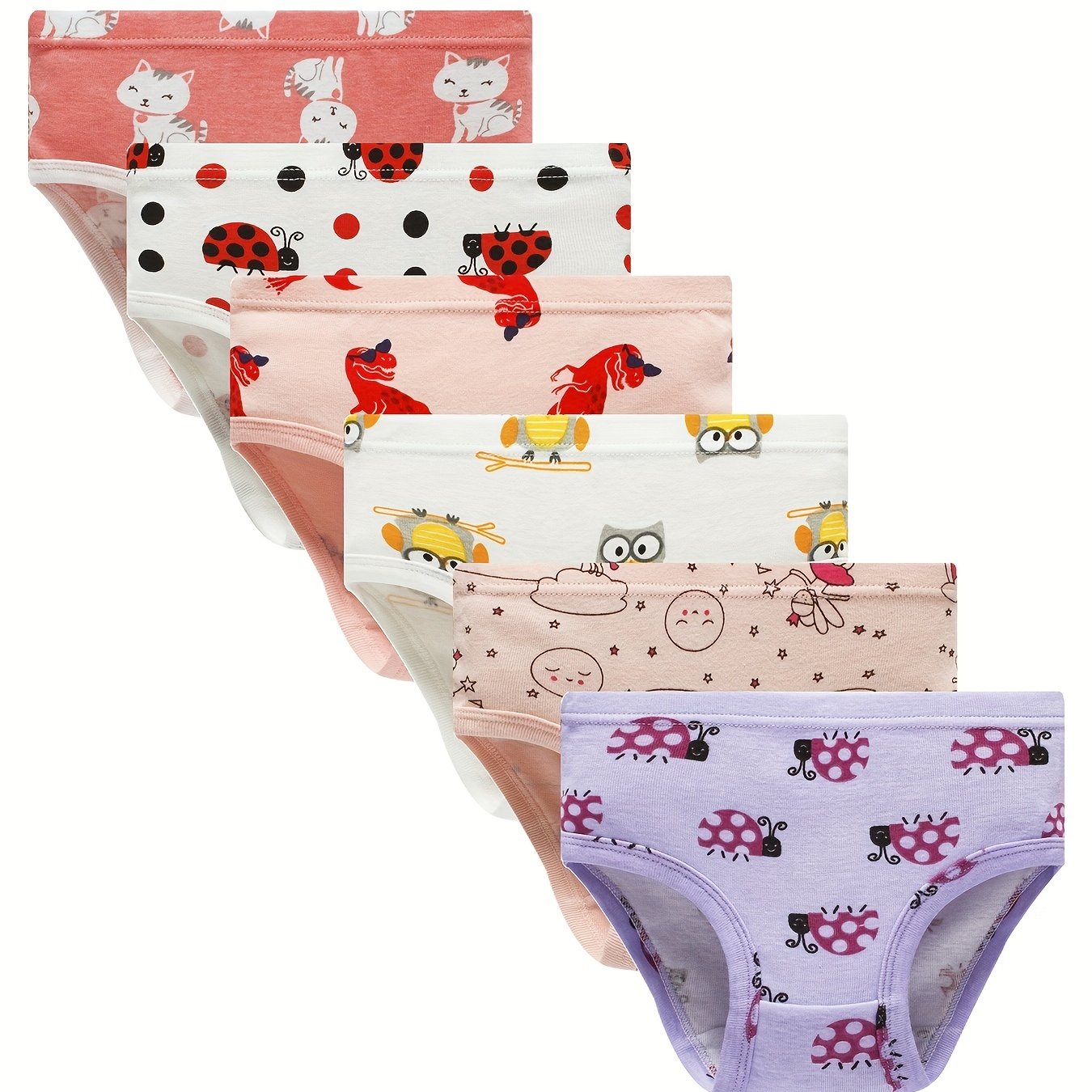 Girls Cartoon Animals Shortie Brief Cotton Underwear 6pcs Set